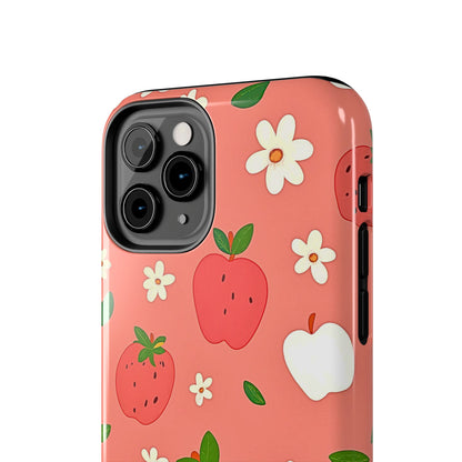 Strawberry Apple Flower Pattern Pink Tough Phone Case | Aesthetic