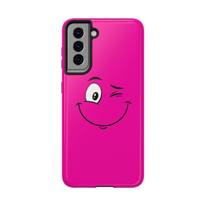 Winking Face Pink Background Cheeky Cartoon Style Tough Phone Case | Funny