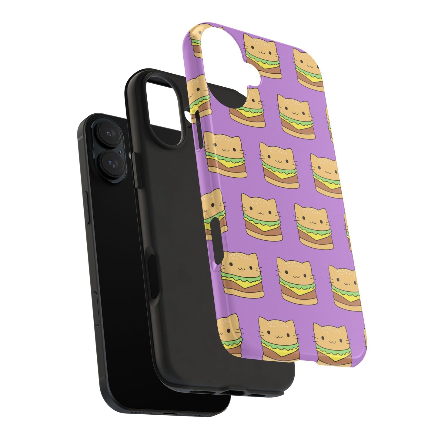 Kawaii Cat Burger Pattern Purple Background Cute Tough Phone Case | Food