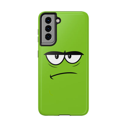 Grumpy Mood Face Green Background Funny Expression Tough Phone Case | Funny
