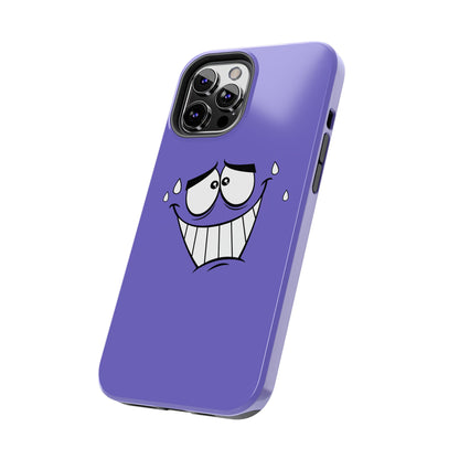 Awkward Nervous Cartoon Face Purple Background Tough Phone Case | Funny