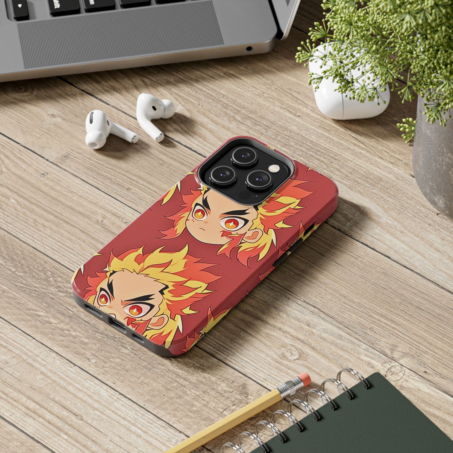 Rengoku Head Pattern Dark Orange Tough Phone Case | Anime - Demon Slayer