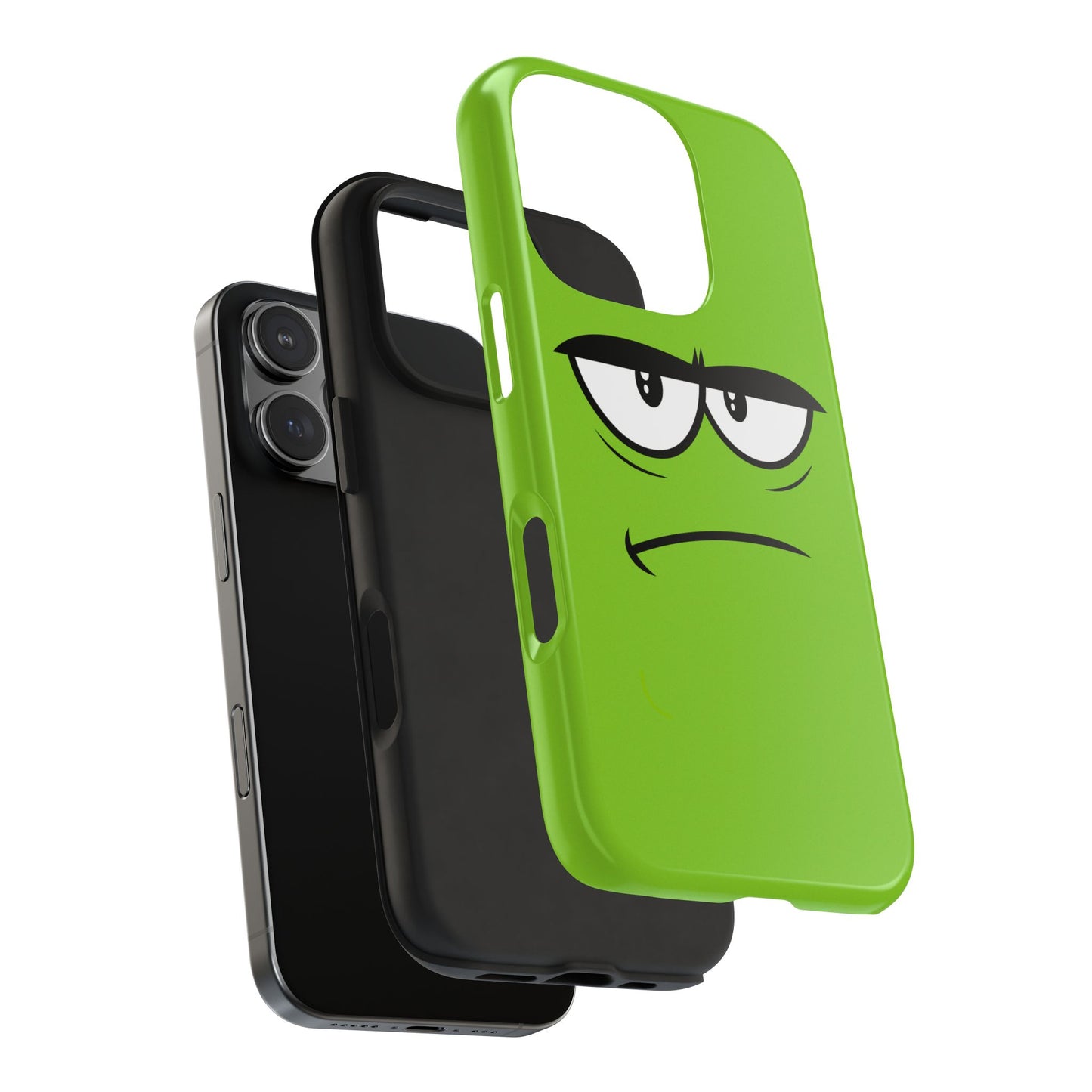 Grumpy Mood Face Green Background Funny Expression Tough Phone Case | Funny