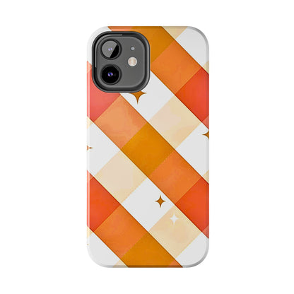Pastel Orange & Pink Checkered Stars Tough Phone Case | Aesthetic