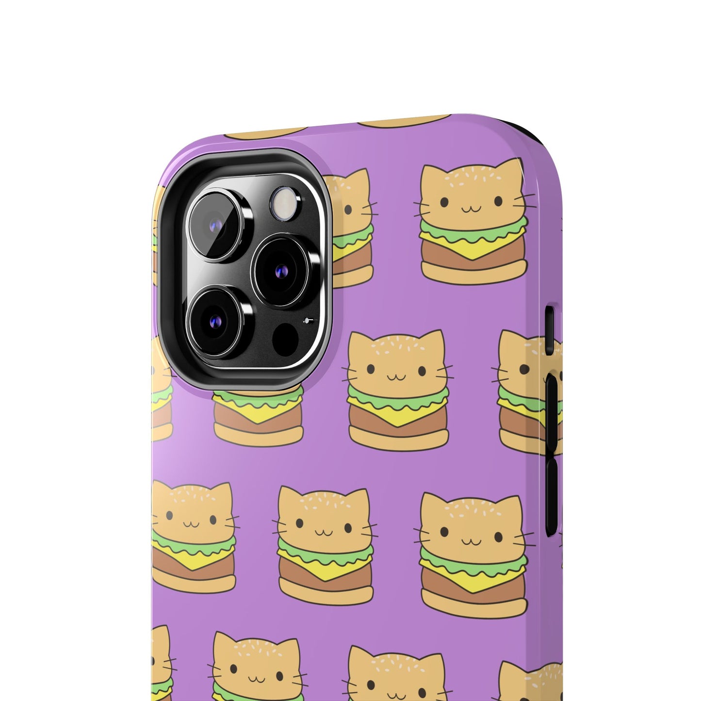 Kawaii Cat Burger Pattern Purple Background Cute Tough Phone Case | Food