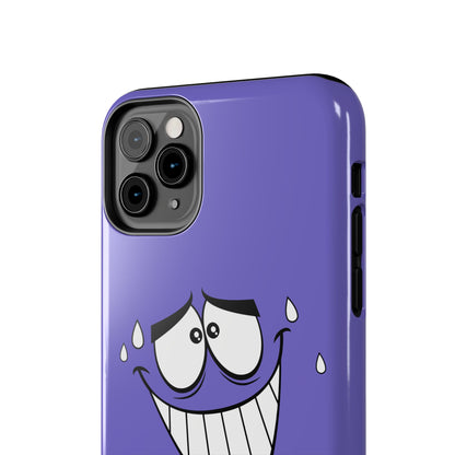 Awkward Nervous Cartoon Face Purple Background Tough Phone Case | Funny