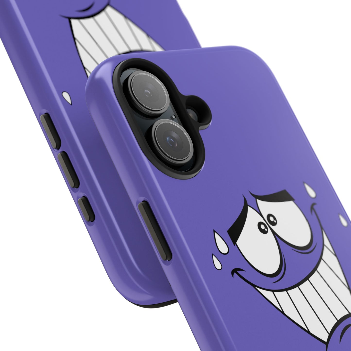 Awkward Nervous Cartoon Face Purple Background Tough Phone Case | Funny