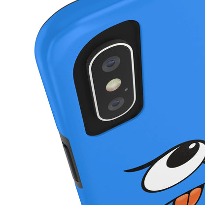 Silly Tongue Out Cartoon Face Blue Background Tough Phone Case | Funny