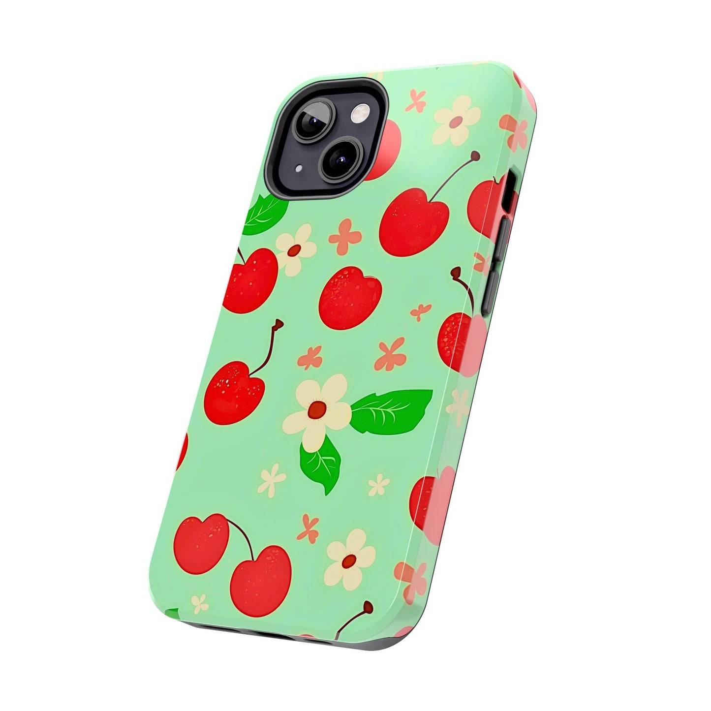 Cute Cherry Flower Pattern Mint Tough Phone Case | Aesthetic