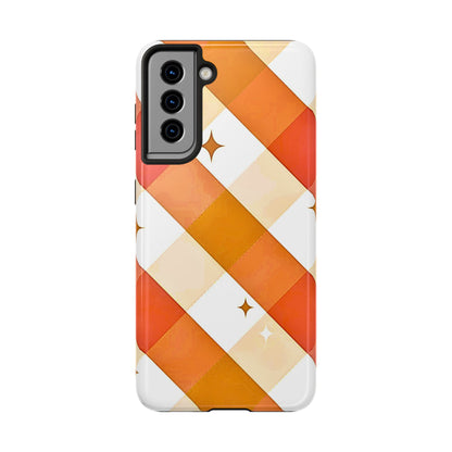 Pastel Orange & Pink Checkered Stars Tough Phone Case | Aesthetic