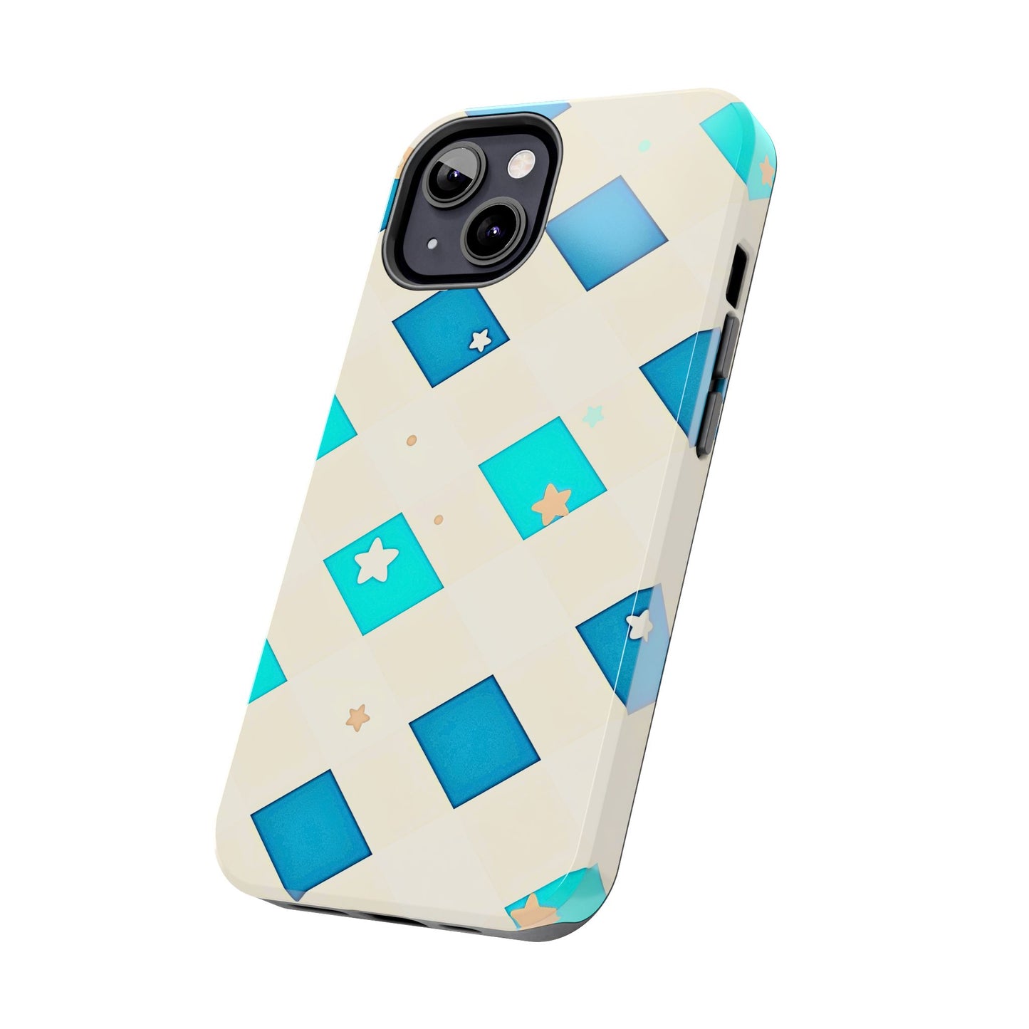 Modern Preppy Checkered Teal Stars Tough Phone Case | Aesthetic