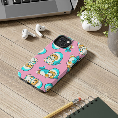 Pink Cute Shark Cats Pattern Tough Phone Case | Animals