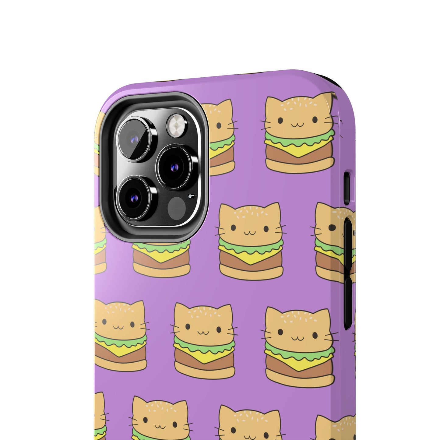 Kawaii Cat Burger Pattern Purple Background Cute Tough Phone Case | Food