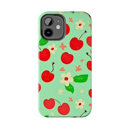 Cute Cherry Flower Pattern Mint Tough Phone Case | Aesthetic