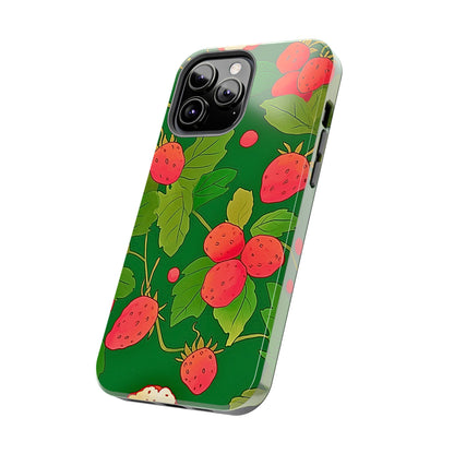Dark Strawberry Pattern Preppy Tough Phone Case | Aesthetic