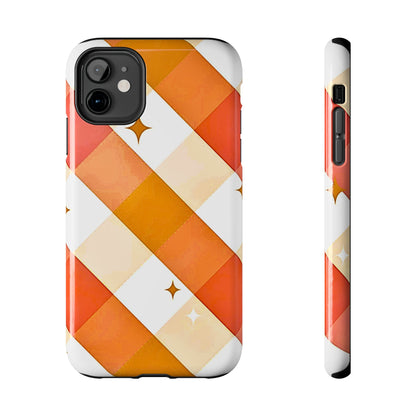 Pastel Orange & Pink Checkered Stars Tough Phone Case | Aesthetic