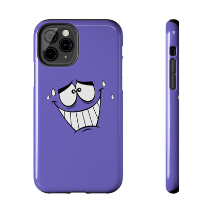 Awkward Nervous Cartoon Face Purple Background Tough Phone Case | Funny