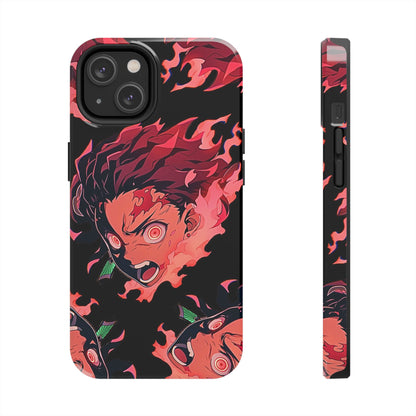 Tanjiro Kamado Flamed Style Black Tough Phone Case | Anime - Demon Slayer