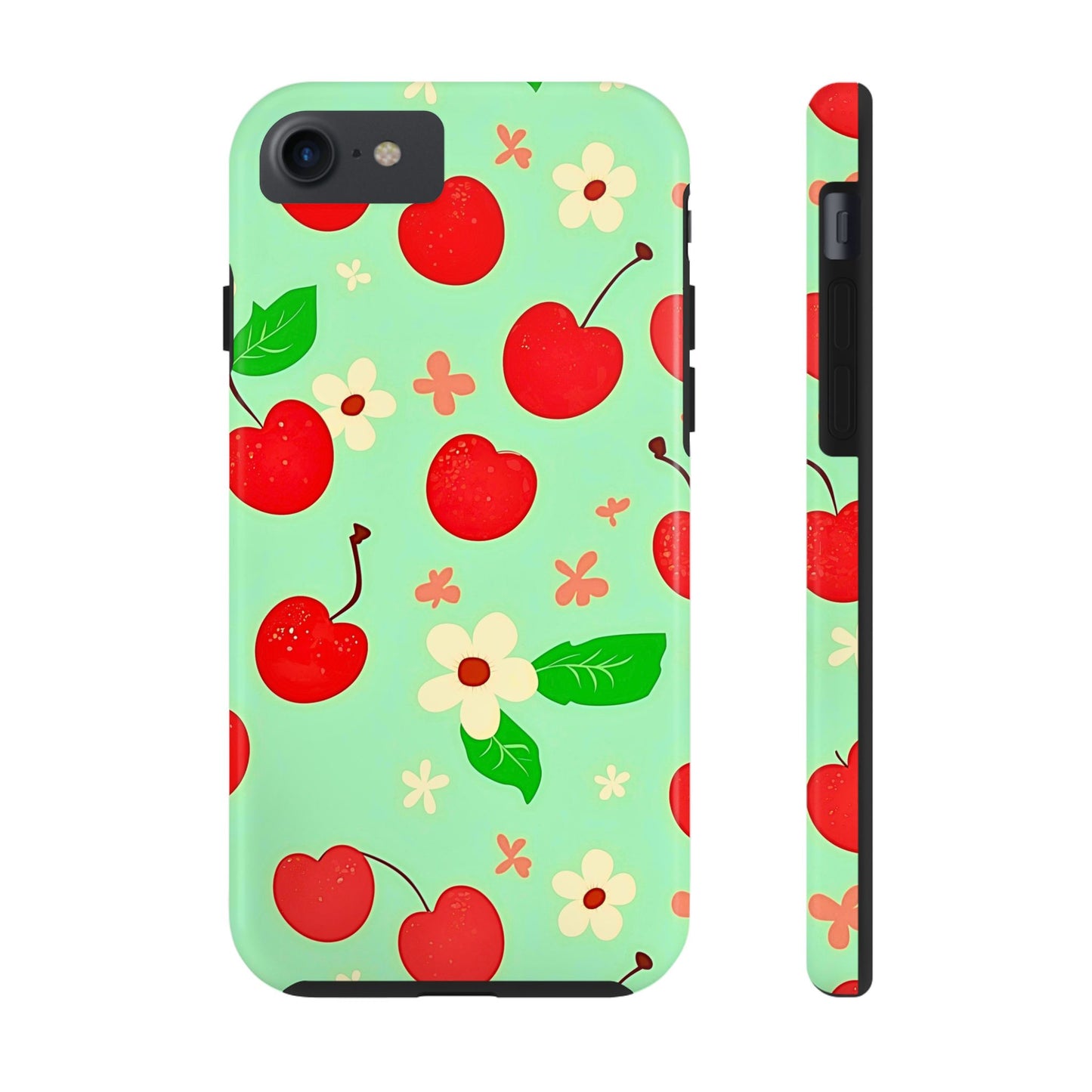Cute Cherry Flower Pattern Mint Tough Phone Case | Aesthetic