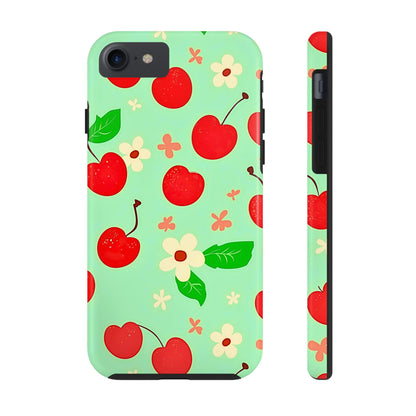 Cute Cherry Flower Pattern Mint Tough Phone Case | Aesthetic