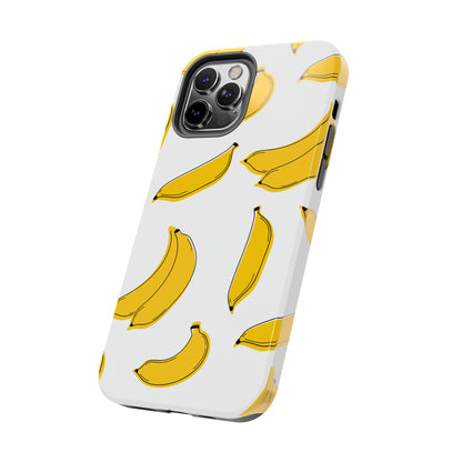 Bold Yellow Banana Pattern Minimal Line Art Tough Phone Case | Food