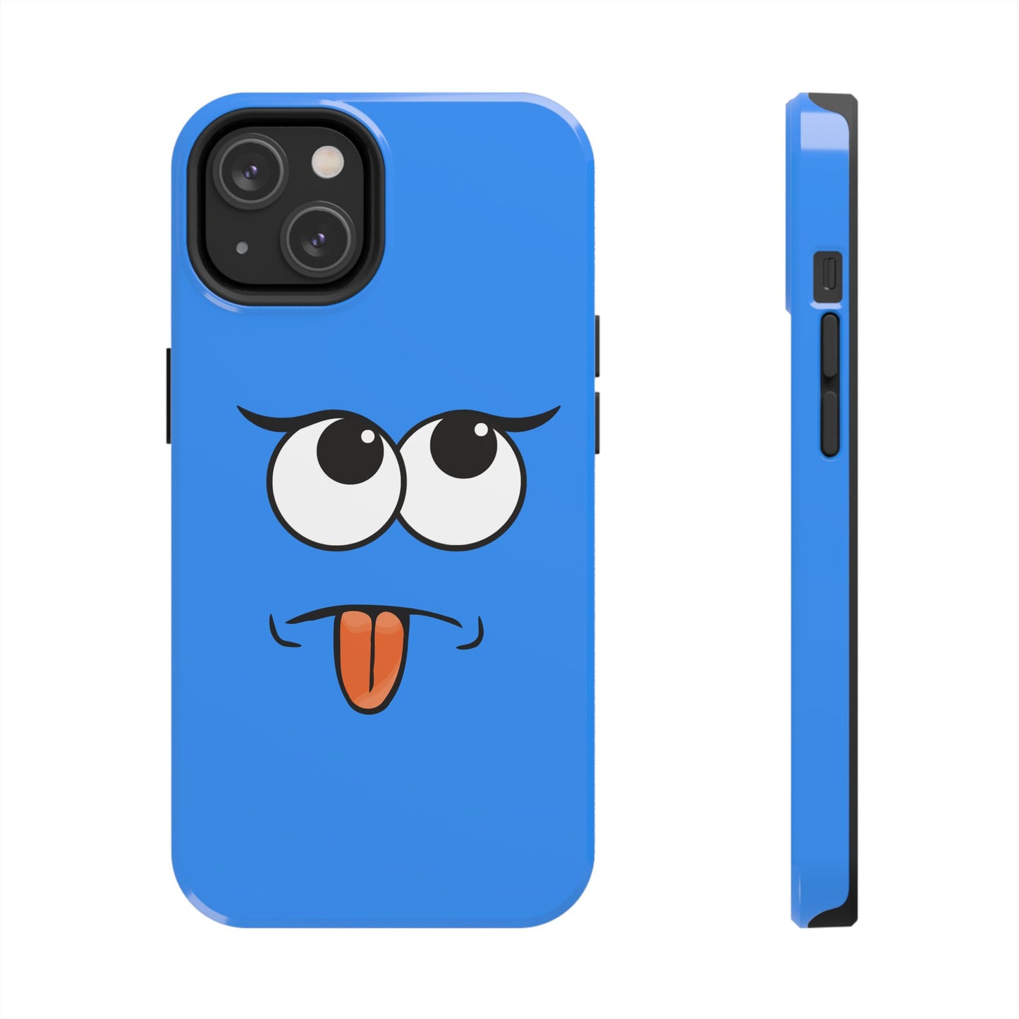 Silly Tongue Out Cartoon Face Blue Background Tough Phone Case | Funny