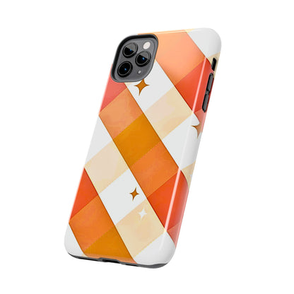 Pastel Orange & Pink Checkered Stars Tough Phone Case | Aesthetic