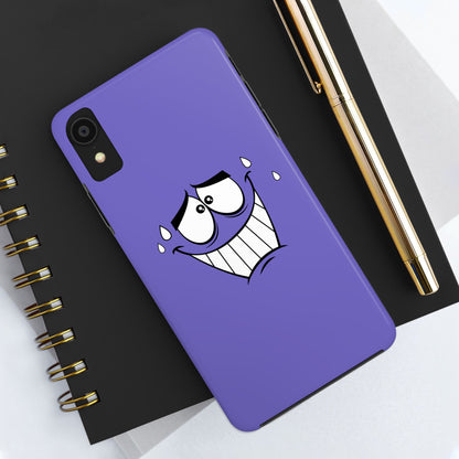 Awkward Nervous Cartoon Face Purple Background Tough Phone Case | Funny