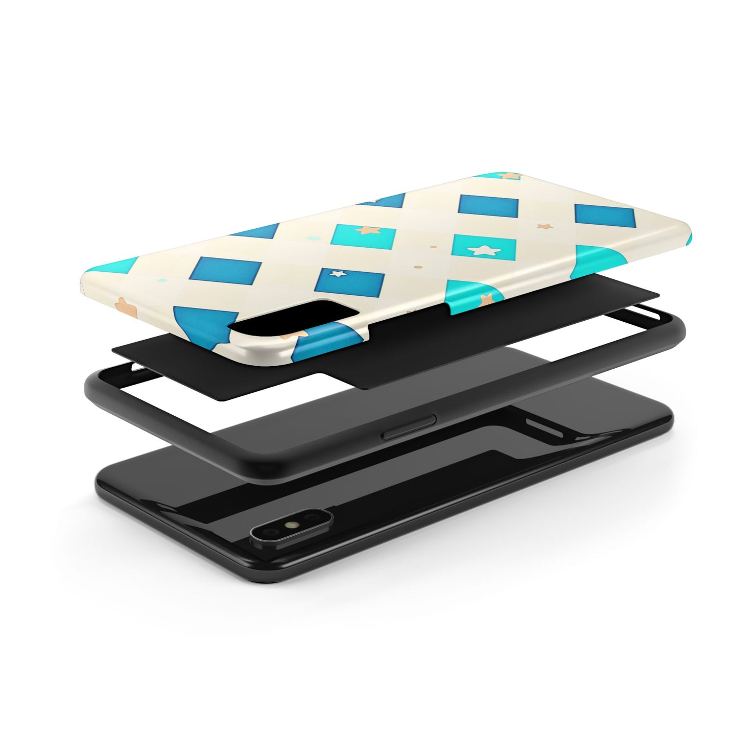 Modern Preppy Checkered Teal Stars Tough Phone Case | Aesthetic