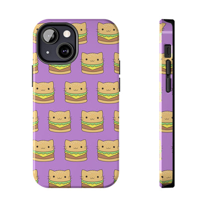 Kawaii Cat Burger Pattern Purple Background Cute Tough Phone Case | Food