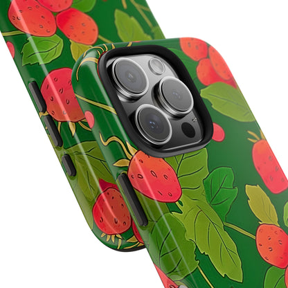 Dark Strawberry Pattern Preppy Tough Phone Case | Aesthetic