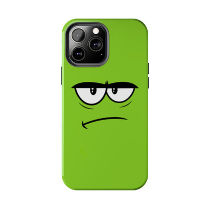 Grumpy Mood Face Green Background Funny Expression Tough Phone Case | Funny