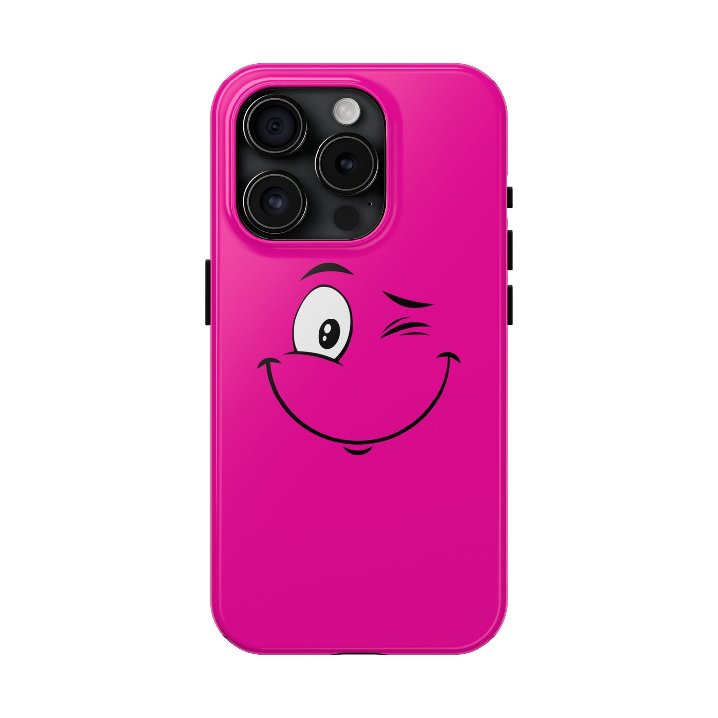 Winking Face Pink Background Cheeky Cartoon Style Tough Phone Case | Funny