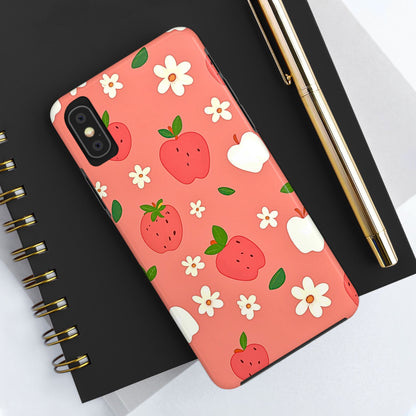 Strawberry Apple Flower Pattern Pink Tough Phone Case | Aesthetic