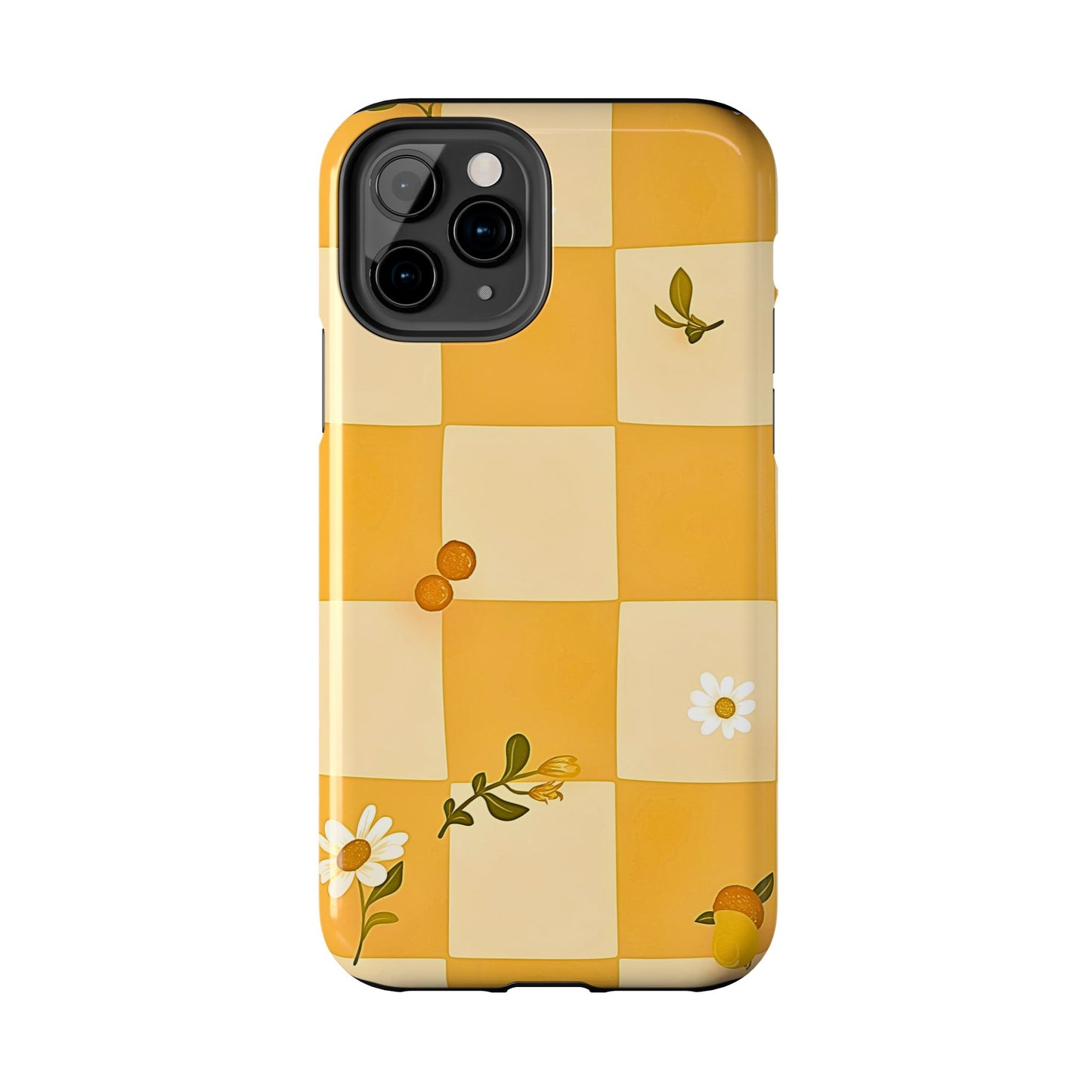 Yellow Checkered Preppy Daisies Tough Phone Case | Aesthetic