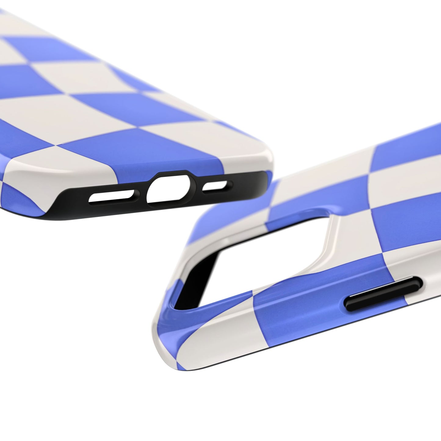 Funda resistente para teléfono con estampado ondulado de cuadros azules | Estética