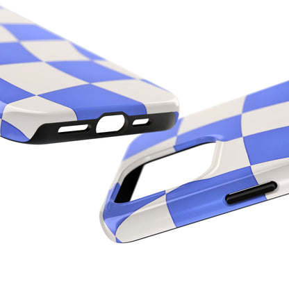 Funda resistente para teléfono con estampado ondulado de cuadros azules | Estética