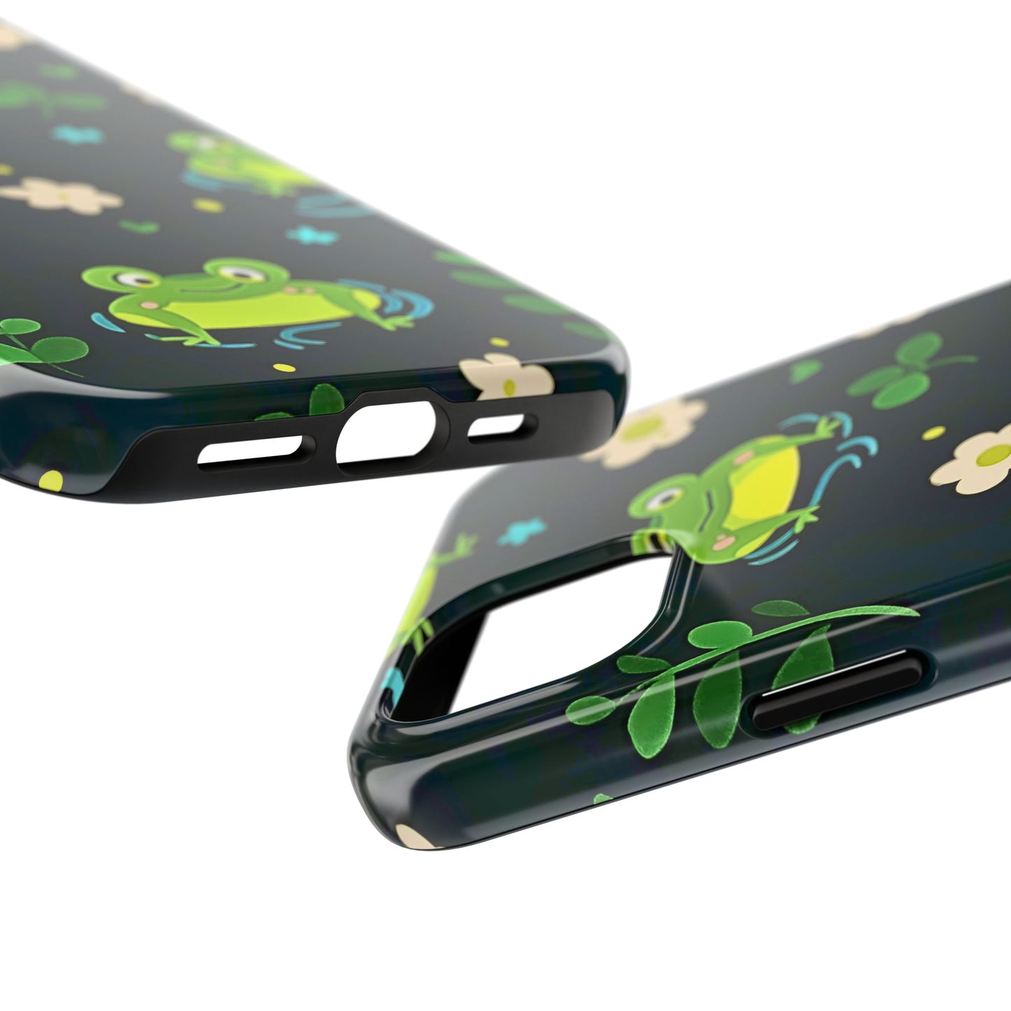 Kawaii Froggy Pattern Black Tough Phone Case | Animals