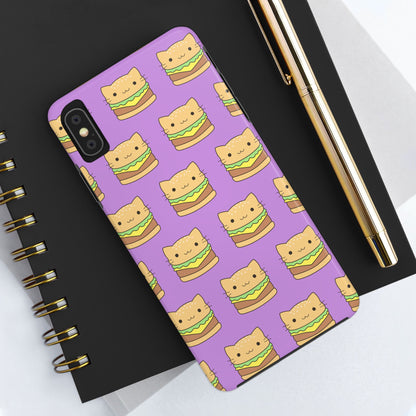 Kawaii Cat Burger Pattern Purple Background Cute Tough Phone Case | Food