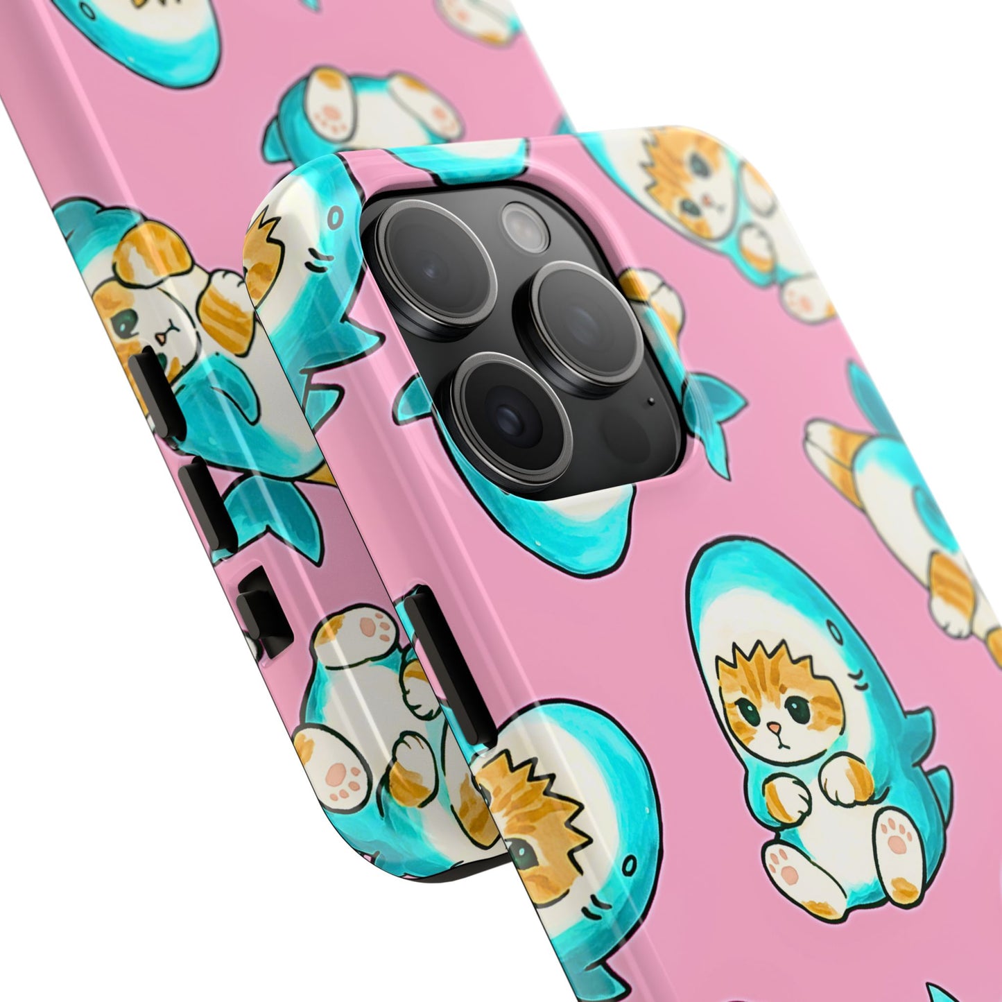 Pink Cute Shark Cats Pattern Tough Phone Case | Animals