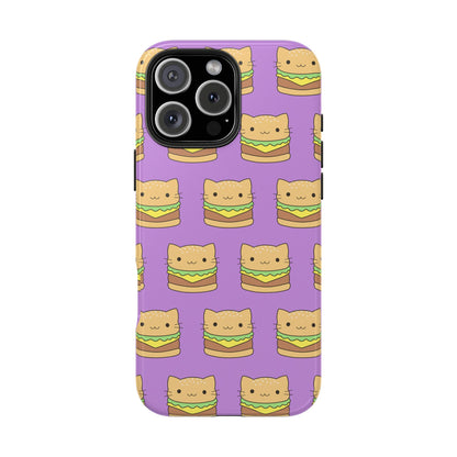 Kawaii Cat Burger Pattern Purple Background Cute Tough Phone Case | Food