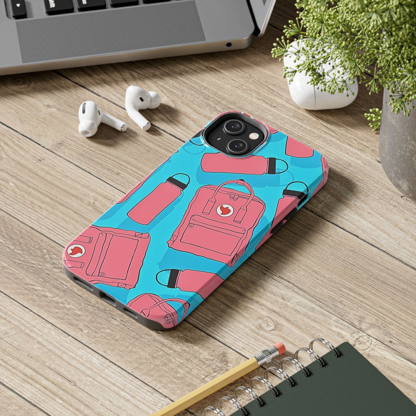 VSCO Kanken Backpack Water Bottle Pink & Blue Tough Phone Case | Aesthetic