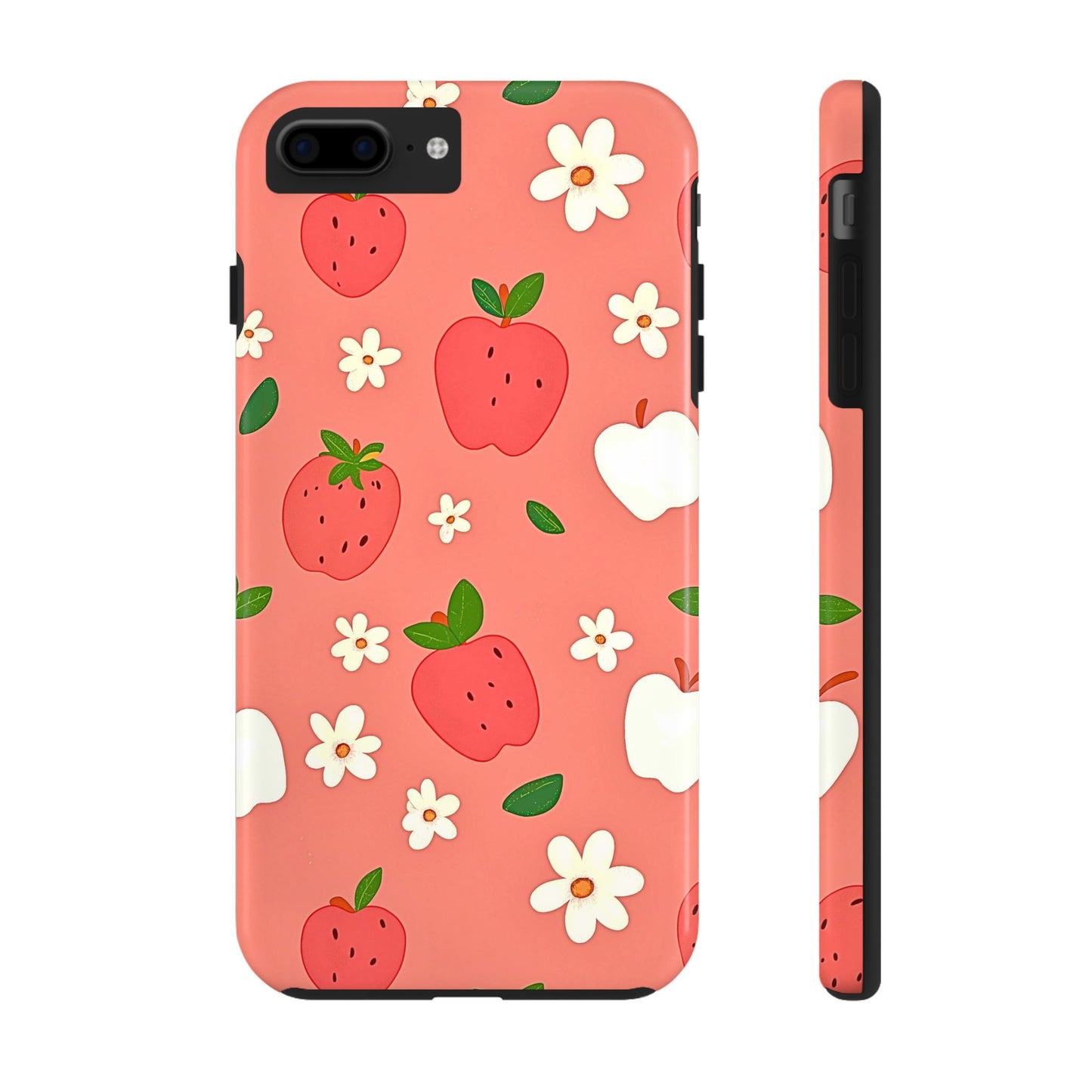 Strawberry Apple Flower Pattern Pink Tough Phone Case | Aesthetic