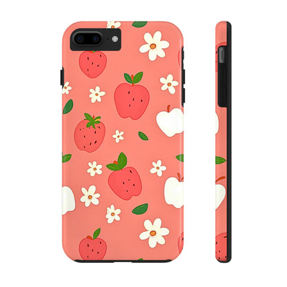 Strawberry Apple Flower Pattern Pink Tough Phone Case | Aesthetic