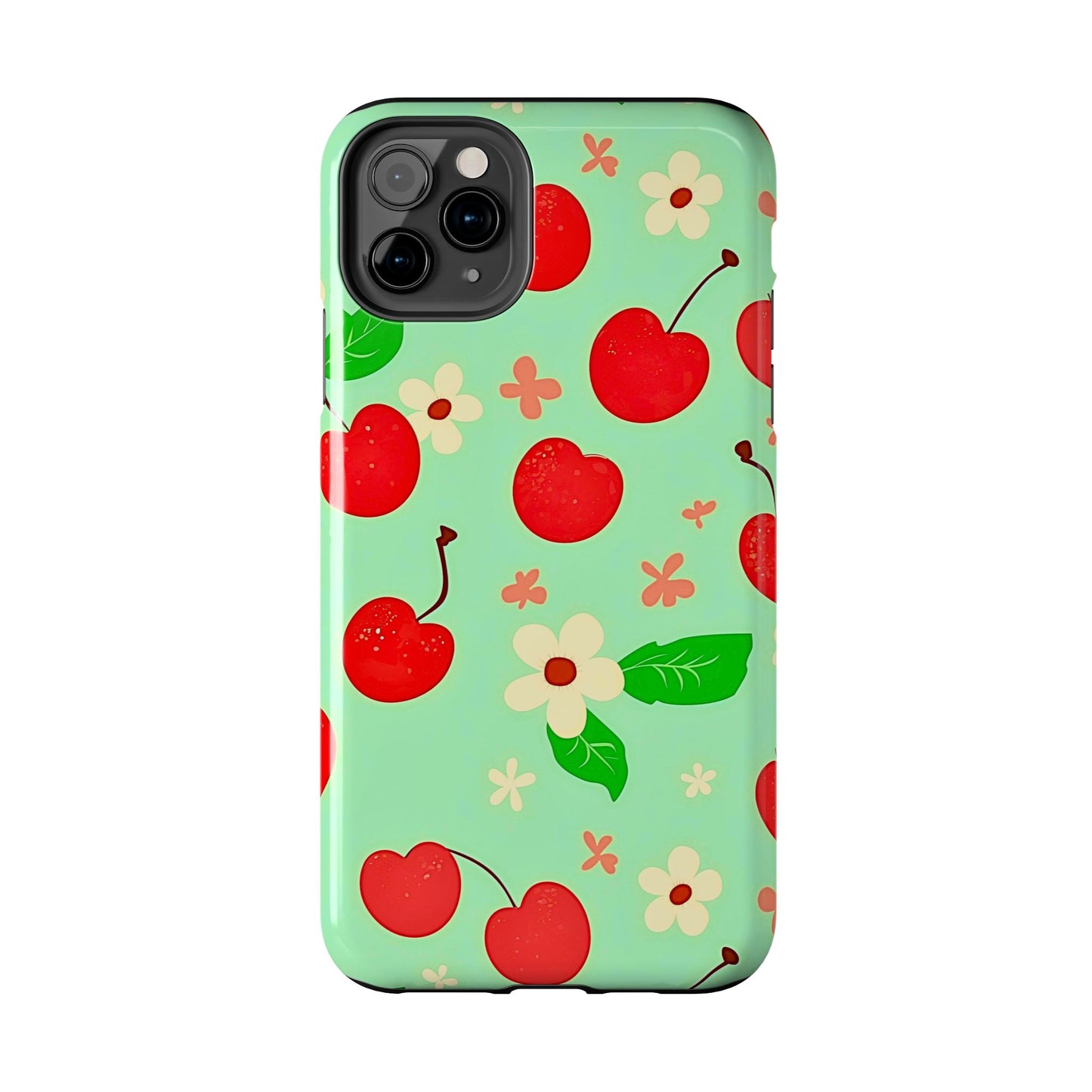 Cute Cherry Flower Pattern Mint Tough Phone Case | Aesthetic