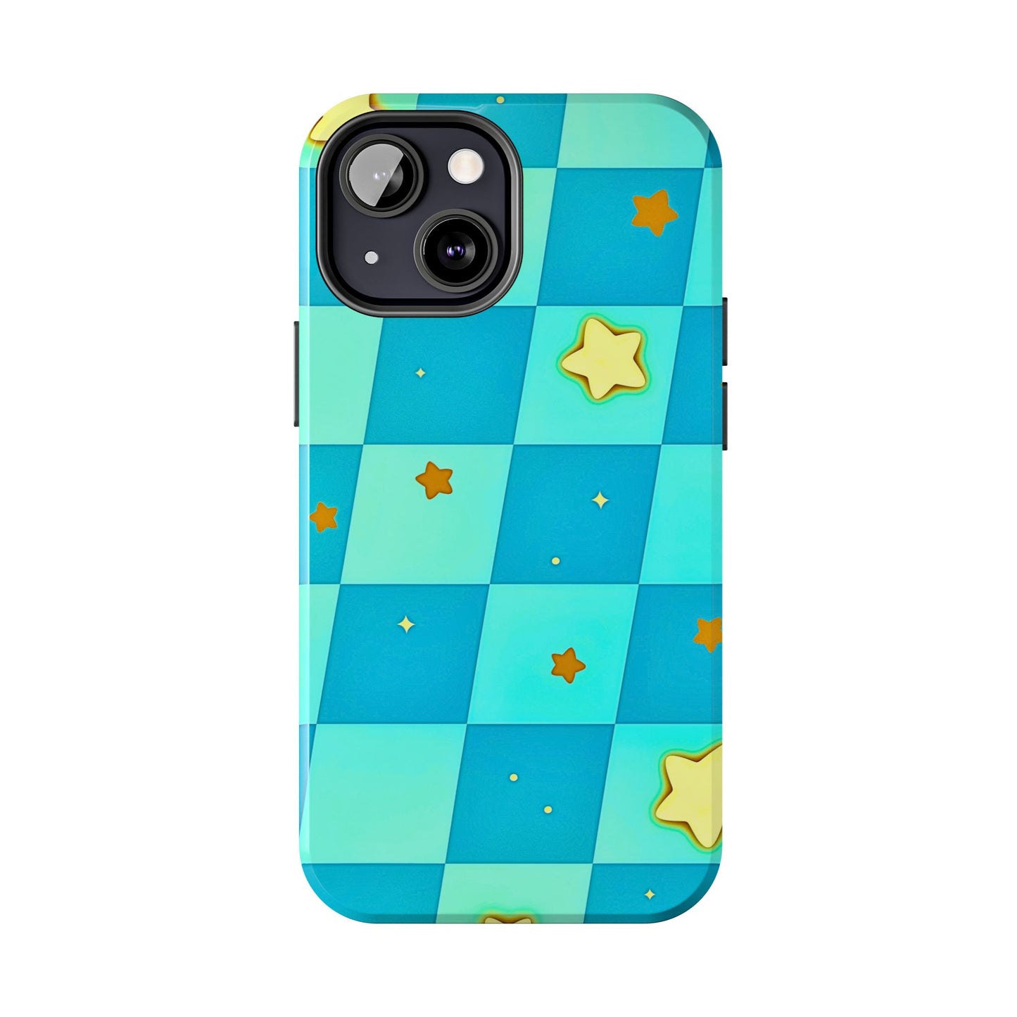 Vibrant Preppy Checkered Blue & Yellow Stars Tough Phone Case | Aesthetic
