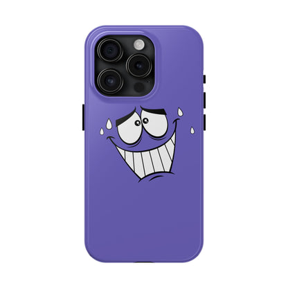 Awkward Nervous Cartoon Face Purple Background Tough Phone Case | Funny