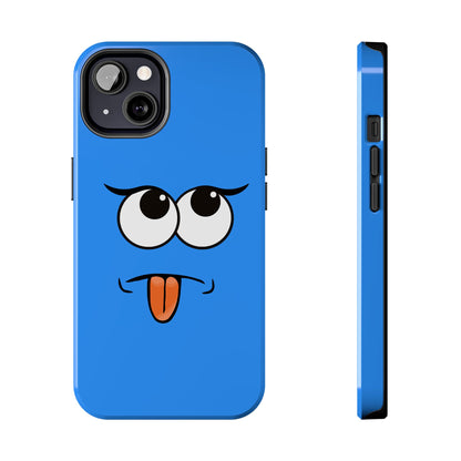 Silly Tongue Out Cartoon Face Blue Background Tough Phone Case | Funny