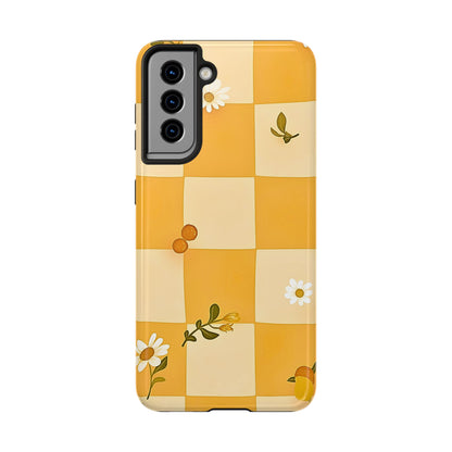 Yellow Checkered Preppy Daisies Tough Phone Case | Aesthetic