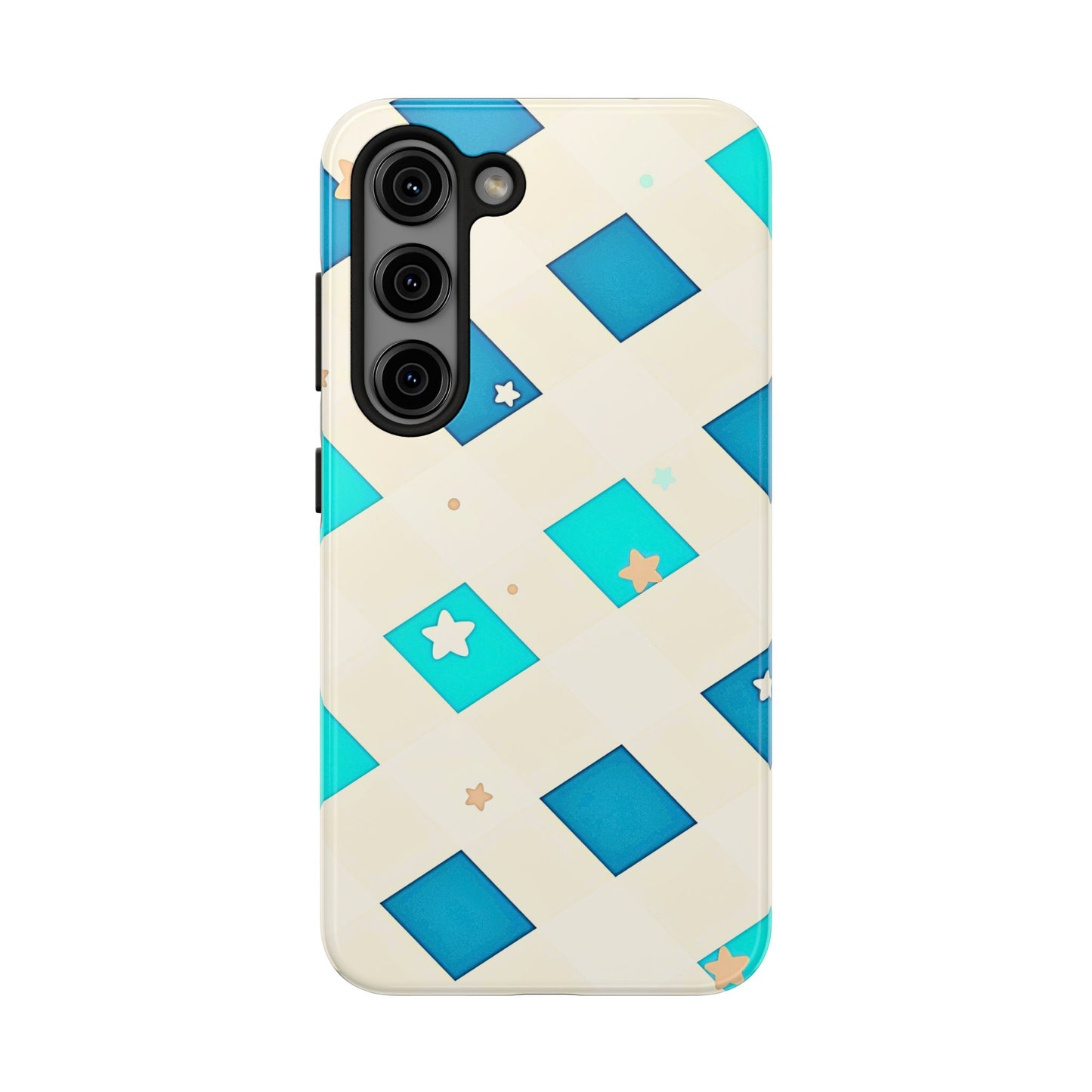 Modern Preppy Checkered Teal Stars Tough Phone Case | Aesthetic